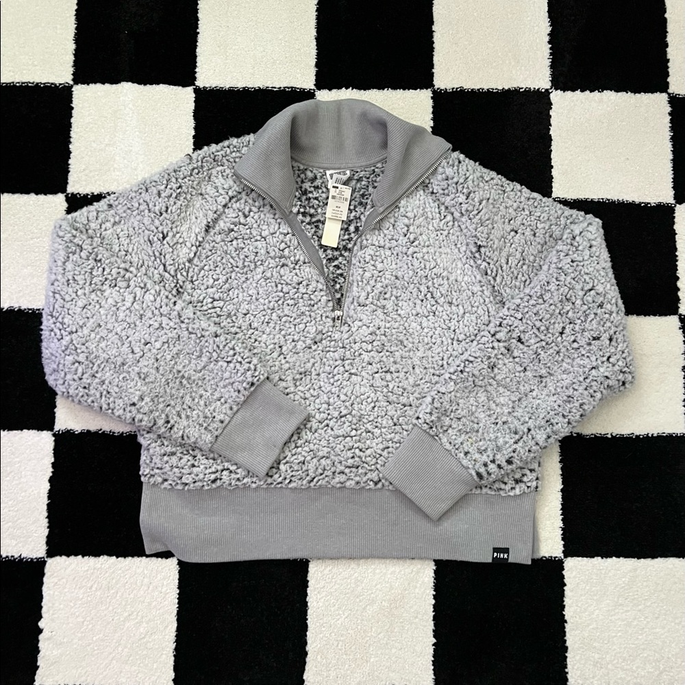 PINK fluffy sherpa cropped sweater